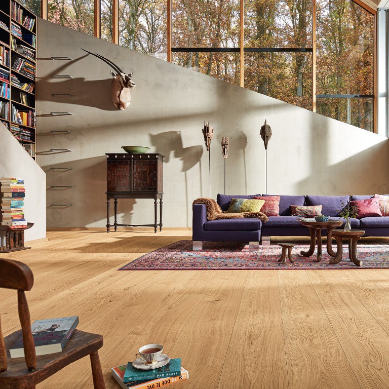 Паркетная доска Meister HD 400 Lindura Дуб Натур Чистый 8743 2200×270×11 фото в интерьере